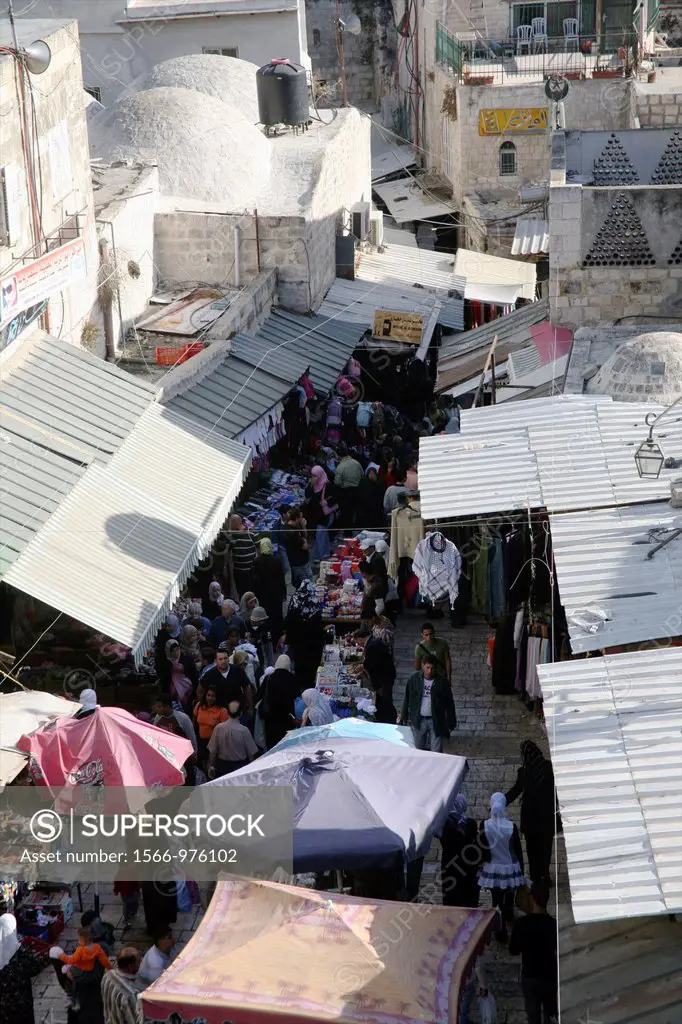 An open air market near the Damascus gate in the old city of Jerusalem