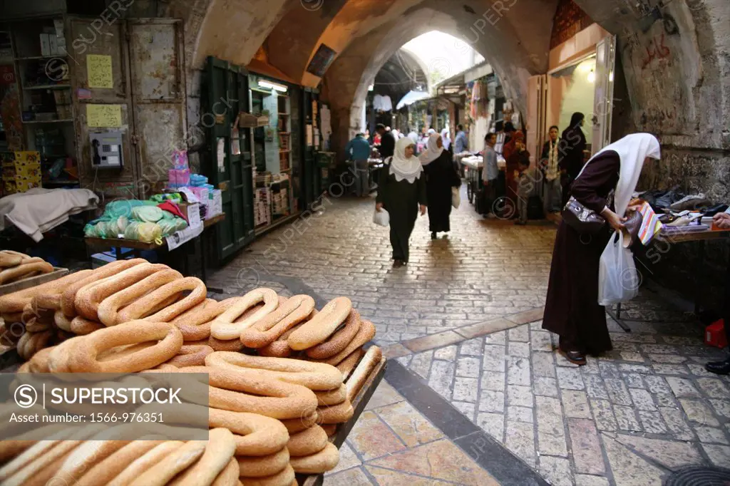 Closeup of bread for sale at a market in the old city section of Jerusalem