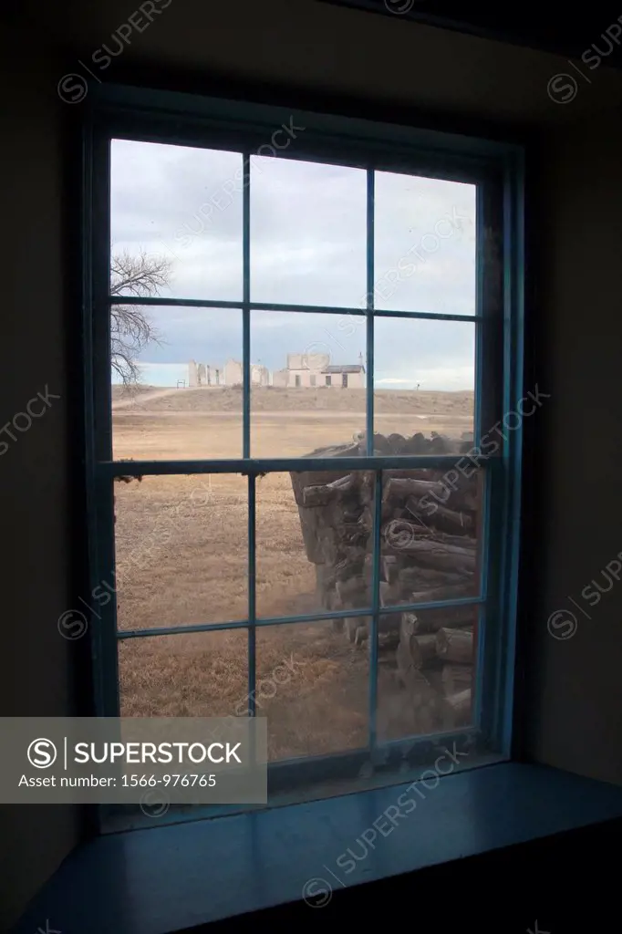 Fort Laramie, Wyoming - The runis of the hospital at Fort Laramie National Historic Site from a window in the cavalry barracks  The U S  Army post pro...