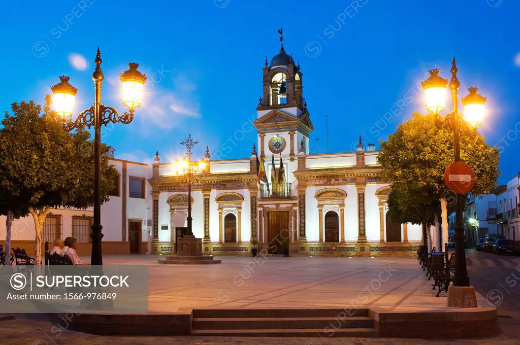City Hall and square, Chucena, Huelva-province, Spain,        