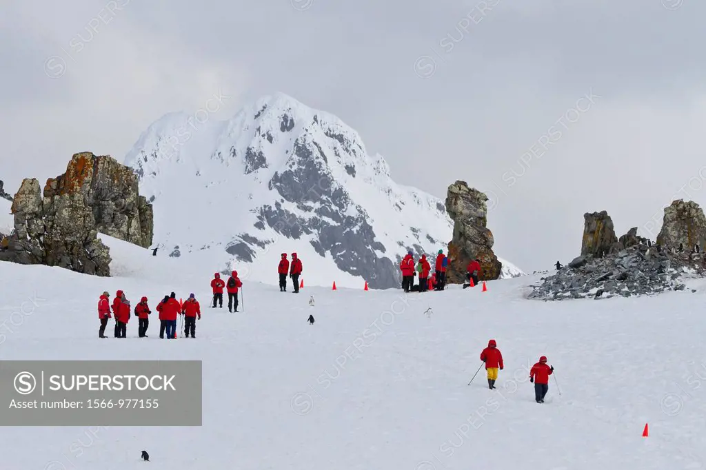 Guests from the Lindblad Expedition ship National Geographic Explorer enjoy hiking in Antarctica