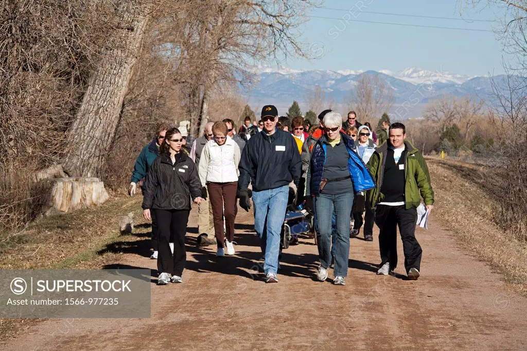 Centennial, Colorado - Participants in the ´Walk with a Doc´ exercise program walk along a trail in DeKoevend Park  The program was organized by a gro...