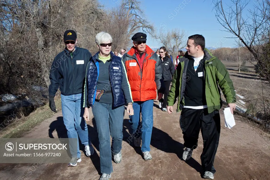 Centennial, Colorado - Participants in the ´Walk with a Doc´ exercise program walk along a trail in DeKoevend Park  The program was organized by a gro...