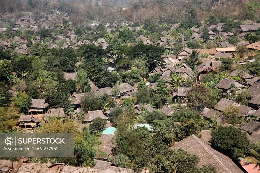 View of refugee camp in Mae Sot Around 130,000 Burmese refugees have settled in Thailand due to opression in their homeland of Myanmar Burma Approxima...