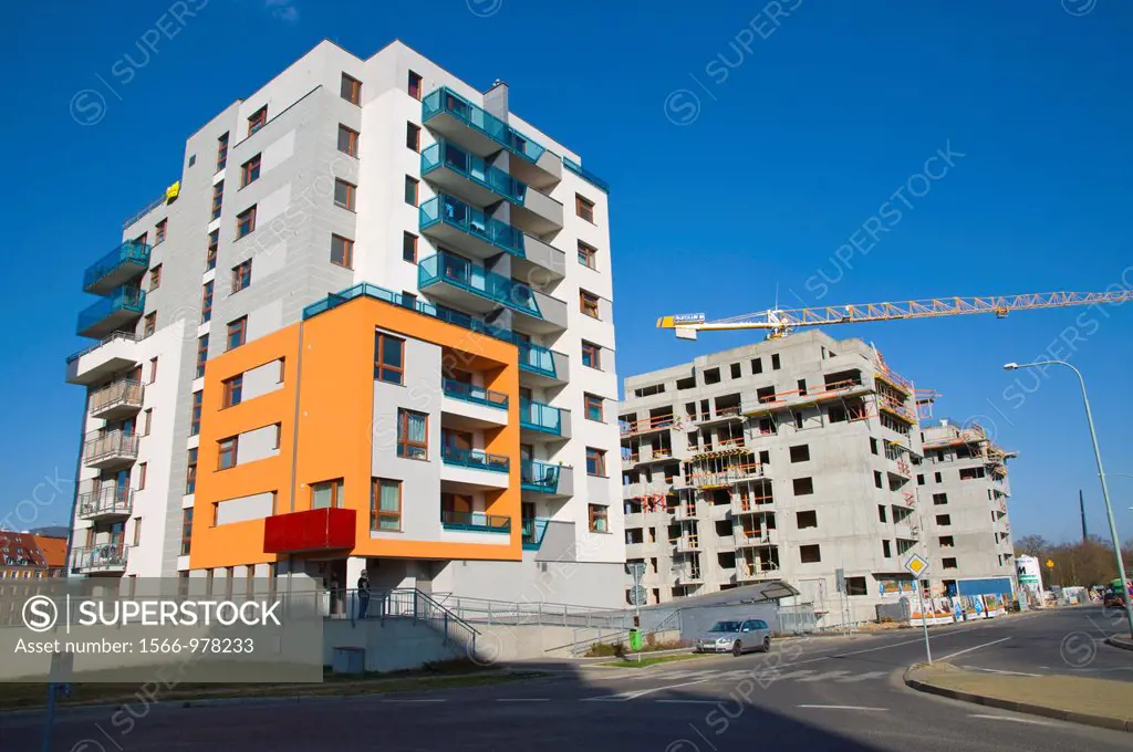 Recently completed and unfinished residential buildings Vysocany district Prague Czech Republic Europe