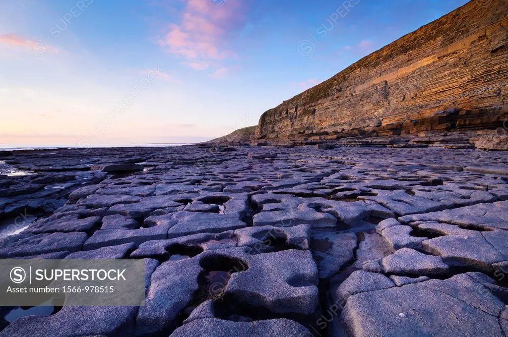 Dunraven Bay at dusk near Southerndown on the Glamorgan Heritage Coast, Wales