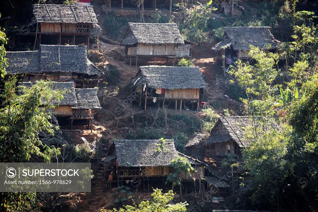 Closeup of refugee huts in a camp in Mae Sot Around 130,000 Burmese refugees have settled in Thailand due to opression in their homeland of Myanmar Bu...