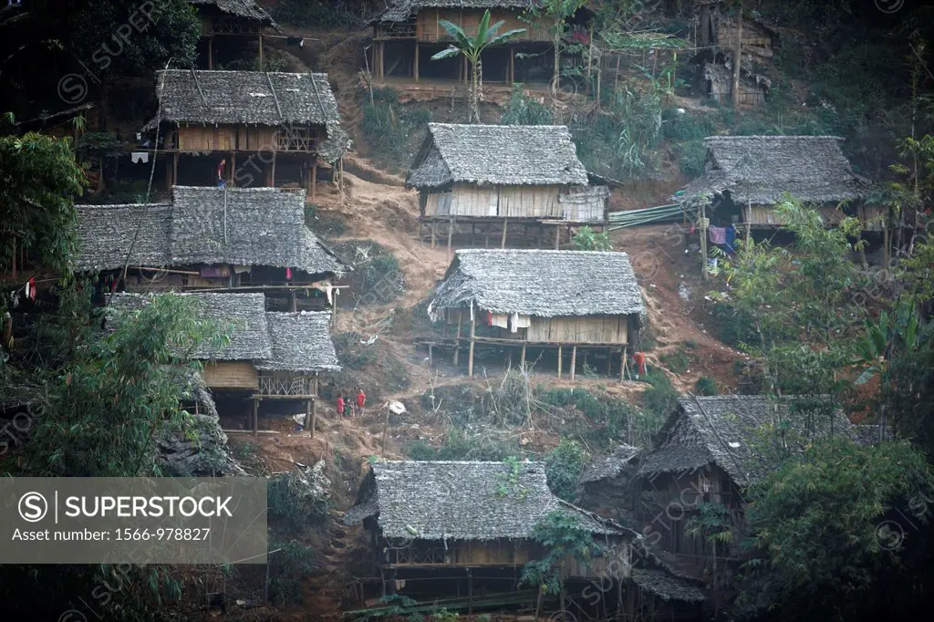 Refugee huts on a hillside Around 130,000 Burmese refugees have settled in Thailand due to opression in their homeland of Myanmar Burma Approximately ...