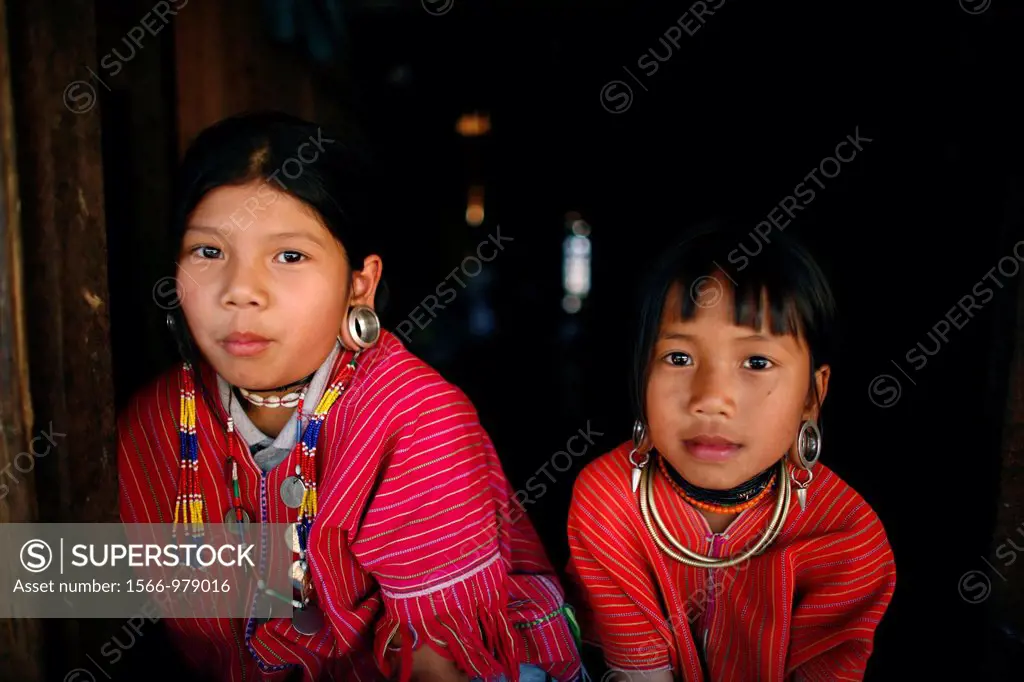 Portrait of two young girls in the refugee camp Approximately 300 Burmese refugees in Thailand are members of the indigenous group known as the Longne...