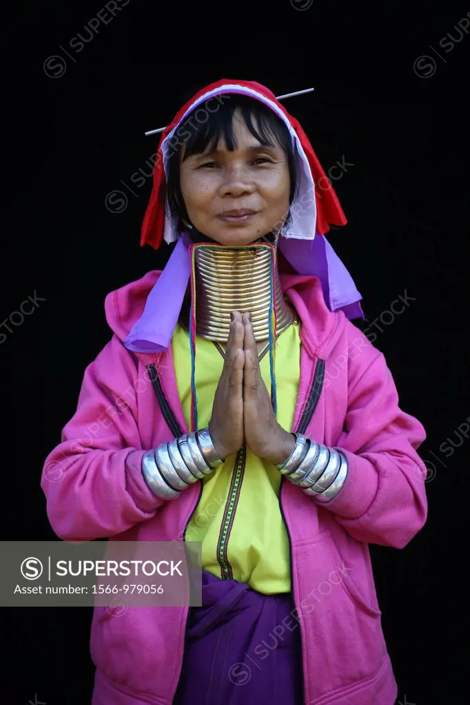 Portrait of a Longneck woman smiling Approximately 300 Burmese refugees in Thailand are members of the indigenous group known as the Longnecks The lar...