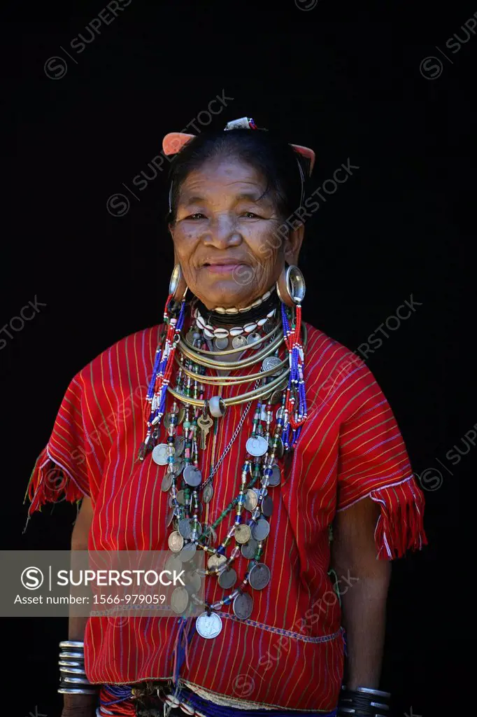 Portrait of an elderly Longneck woman Approximately 300 Burmese refugees in Thailand are members of the indigenous group known as the Longnecks The la...