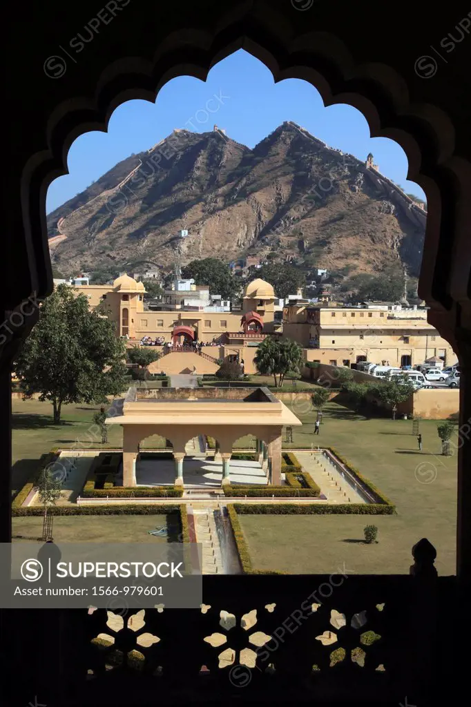 India, Rajasthan, Jaipur, Amber, Fort, garden, fortified hilltops, scenery,