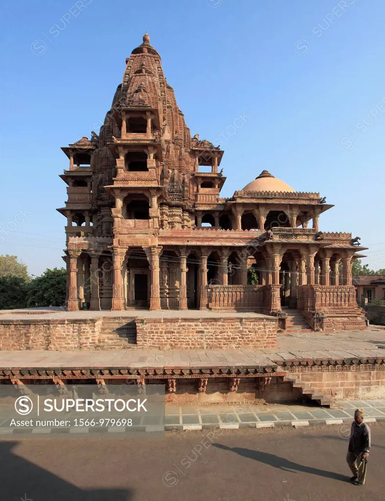 India, Rajasthan, Jodhpur, Mandore Gardens, cenotaphs of Jodhpur´s rulers,