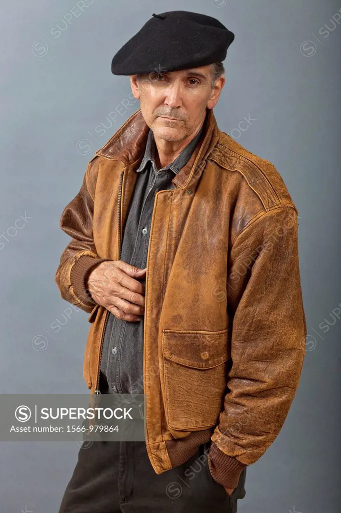 Man in leather jacket-studio