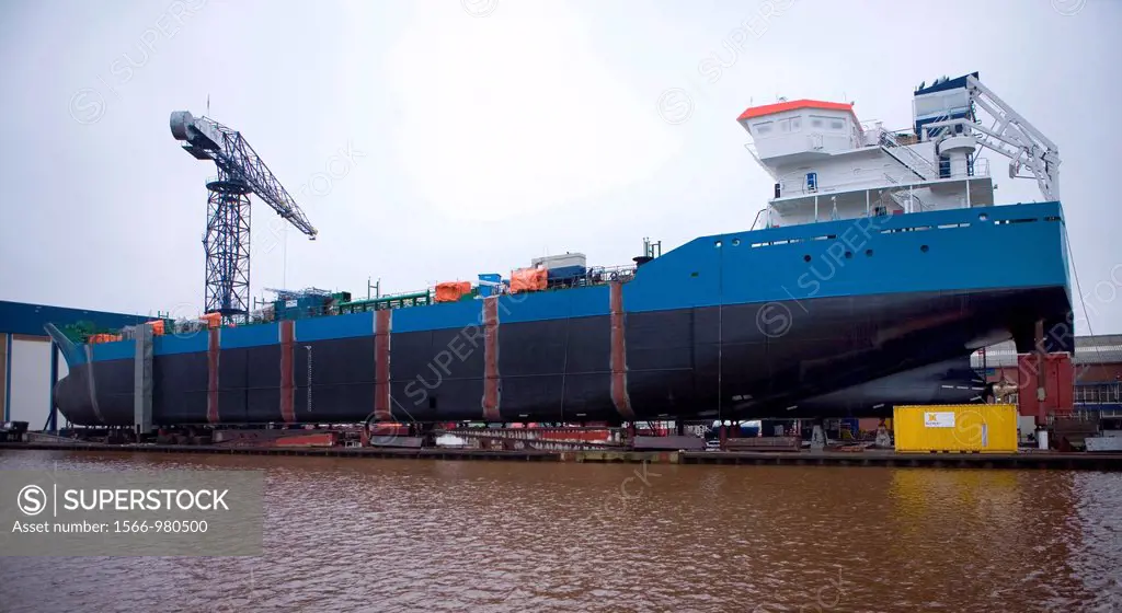 Construction of a ship at a shipyard has been completed and ready to use Many of the shipyards in Groningen have been bankrupt There are only few rema...