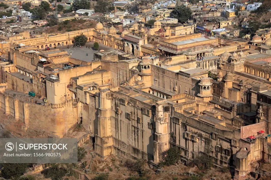 India, Rajasthan, Jaipur, Amber, Fort, aerial view,
