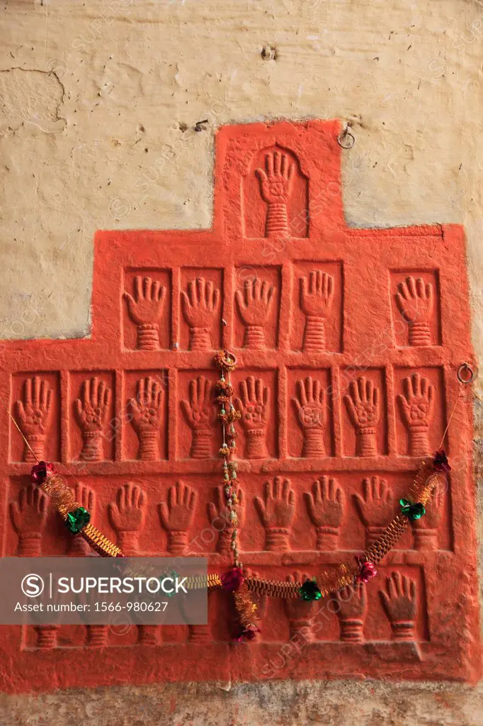 India, Rajasthan, Jodhpur, Mehrangarh Fort, sati, self-immolation marks of royal widows,