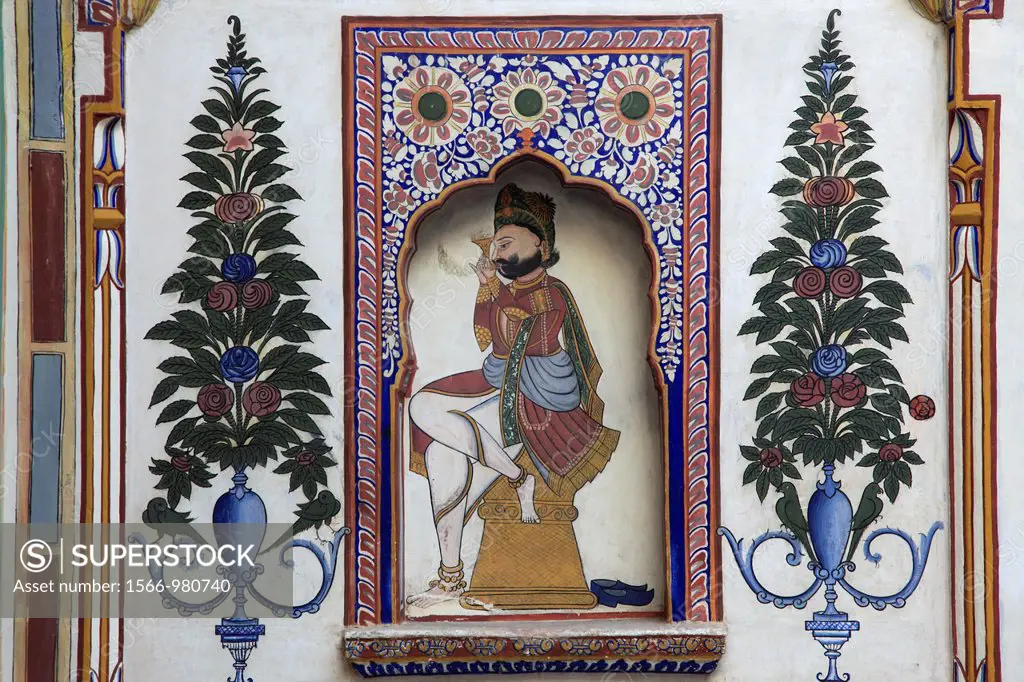 India, Rajasthan, Shekhawati, Nawalgarh, Poddar Haveli, mural,
