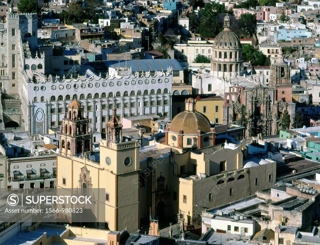 Mexico Guanajuato colonial town general aerial view