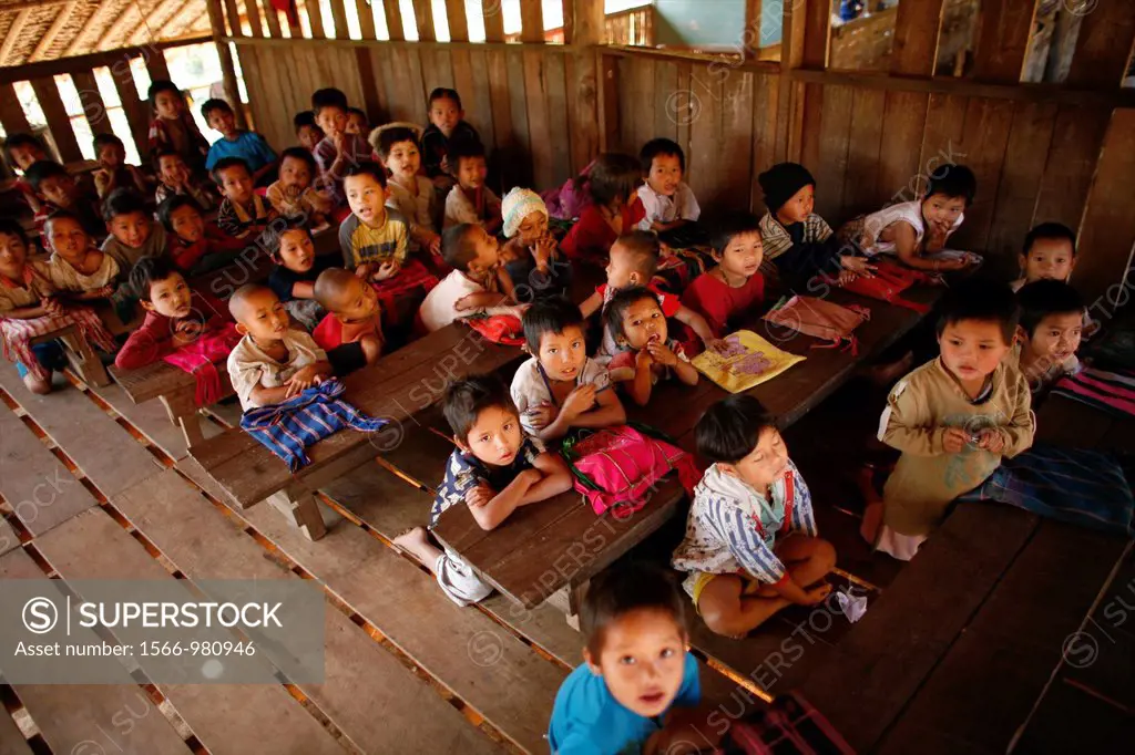 A crowded school room in La Per Her In Myanmar Burma, thousands of people have settled near the border as a result of oppression in their homeland Aro...