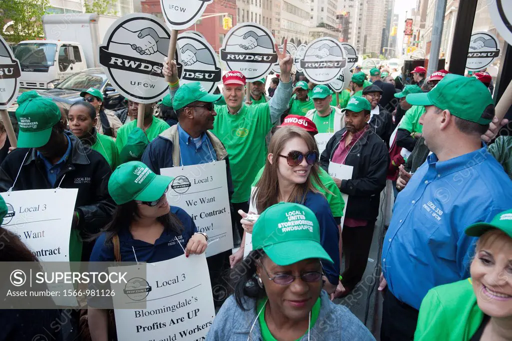 Hundreds of members of Local 3 United Storeworkers, RWDSU/UFCW and supporters from other locals rally in front of Bloomingdale´s Department Store in N...