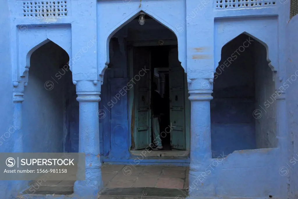 India, Rajasthan, Jodhpur, Old City, blue brahmin house,