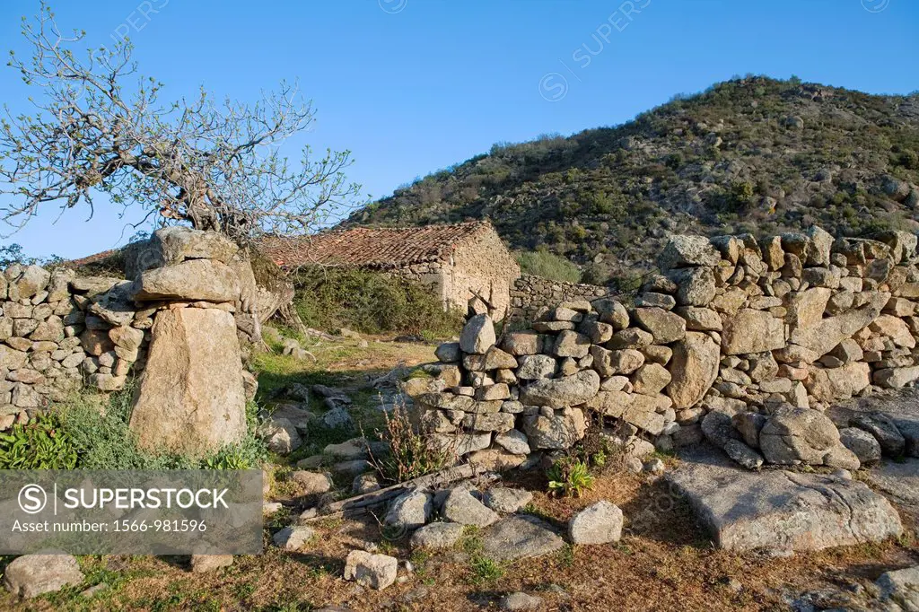 Overview of Los Pajares, a site declarated BIC Bien de Interés Cultural as a Ethnographic Site, next to Santibañez el Alto village  Sierra de Gata  Cá...