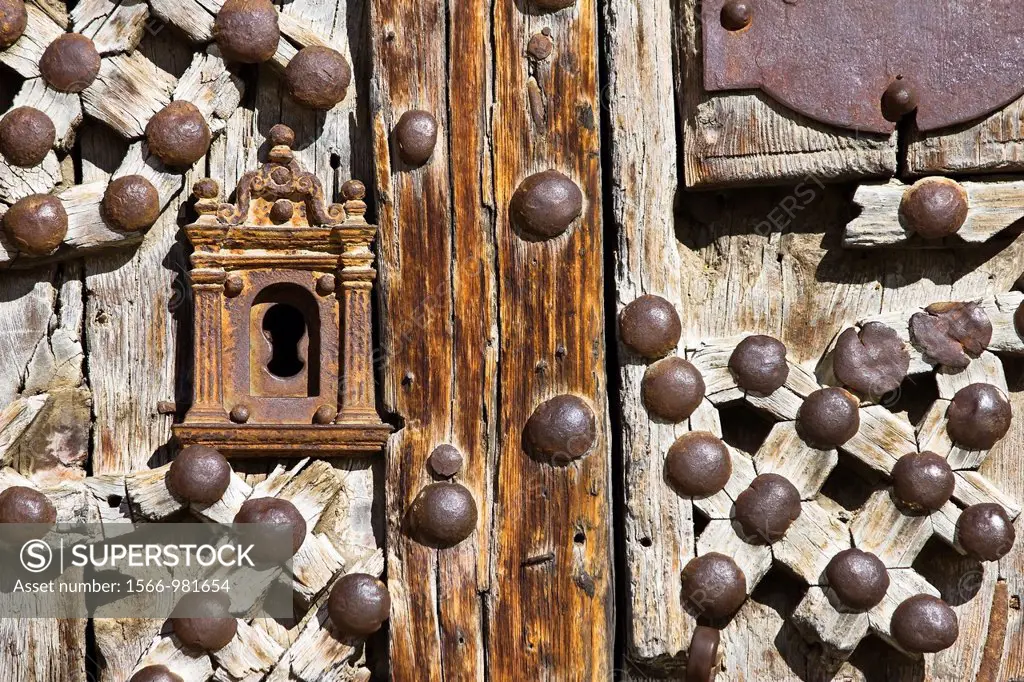 Detail of the facade of the church of Santa Maria la Mayor - Morella - Els Ports - Castellon province - Comunidad Valenciana - Spain - Europe