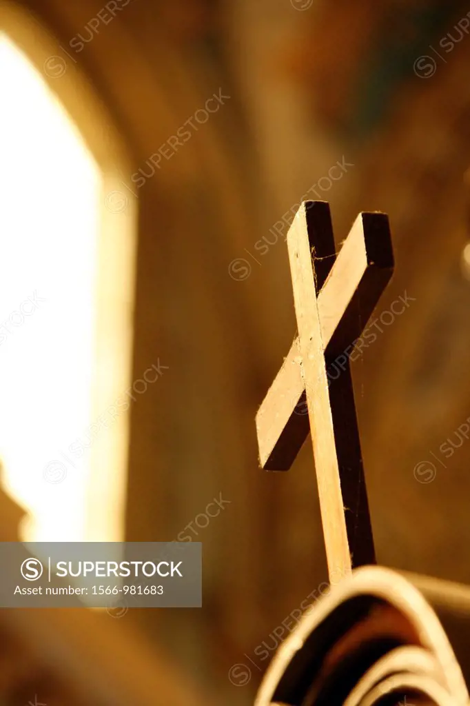wooden cross on confession box in church in rome