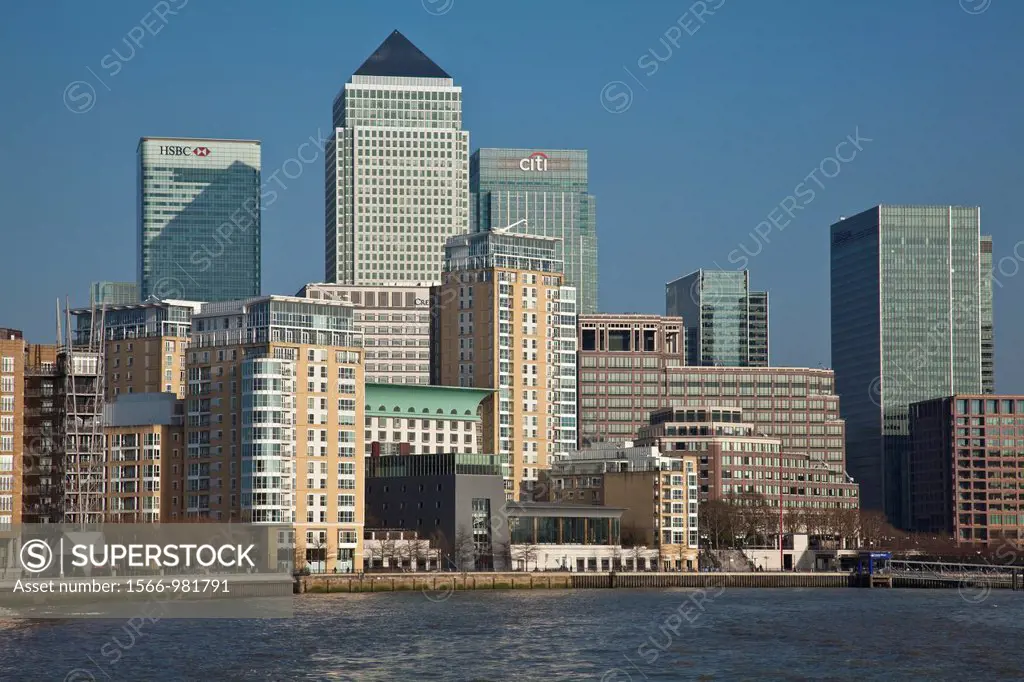 Canary Wharf and Riverside Apartment Blocks, London, England