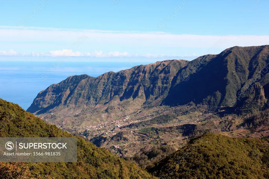 Encumeada Pass looking towards Sao Vicente at the North Coast of Madeira, Portugal, Europe.