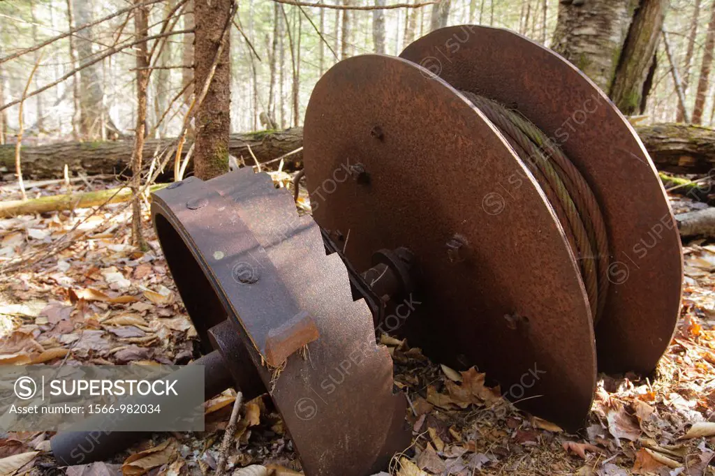 Artifact along the abandoned East Branch & Lincoln Railroad (1893-1948), near the end of the Camp 9 spur line, in the Pemigewasset Wilderness of the W...