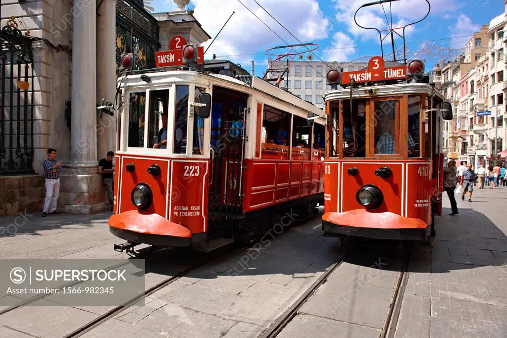 historic tram of Istiklal Avenue or Istiklal Street Istikll Caddesi, French: Grande Rue de Péra, or Independence Avenue one of the most famous avenue...