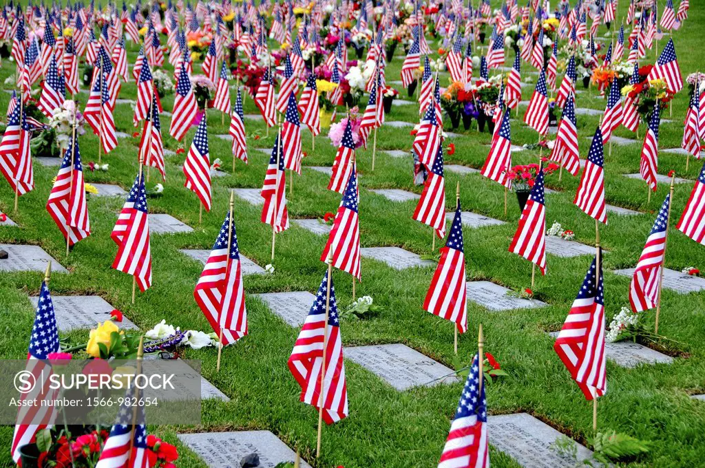 USA, Idaho, Boise, Dry Creek Cemetery, Veteran´s Graves on Memorial Day