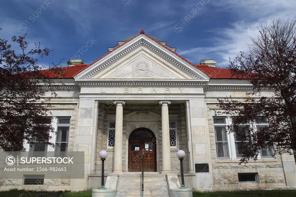 The Lee Library, Lee, Massachusetts, was built out of marble quarried from the town in 1907, and was financed in part by a donation from Andrew Carneg...