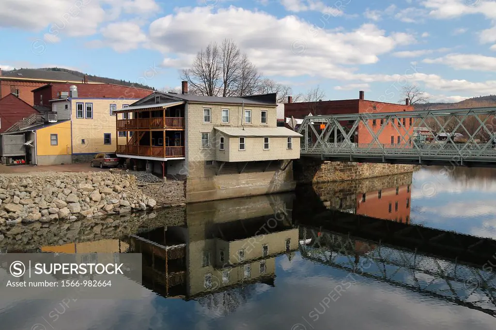 Reflections in the Deerfield River in the village of Shelburne Falls, Massachusetts, United States