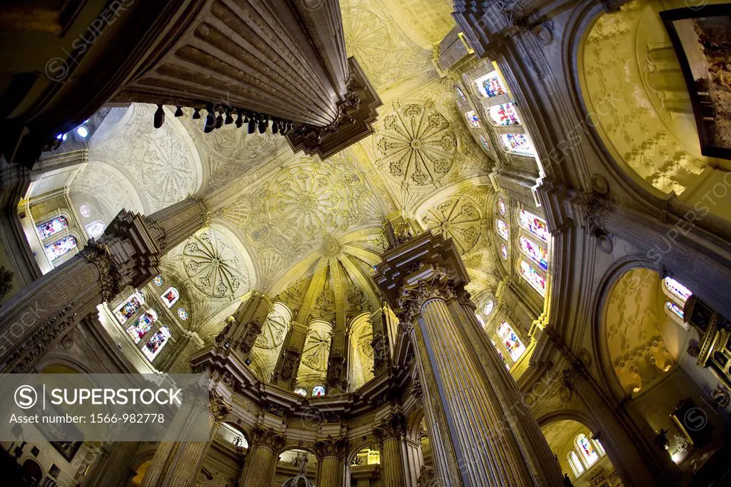 Cathedral ceilings, chapels and columns  Malaga Cathedral  Malaga, Andalusia, Spain