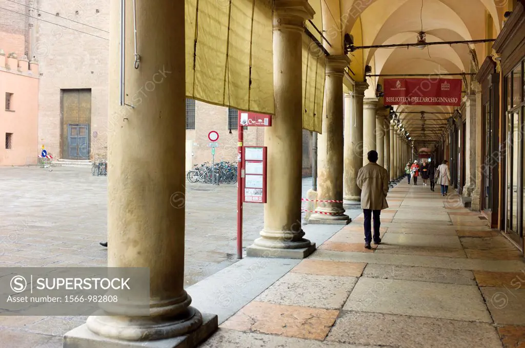 Arcade of a building, Bologna, Emilia-Romagna, Italy
