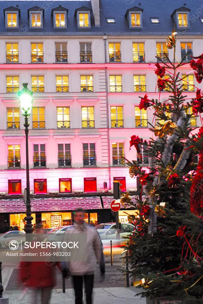 Paris, France, Christmas Lights, Close up, Black Tree ornament, Christmas Trees on Display at Le Village Royal, Shopping Center, near Place de la Made...