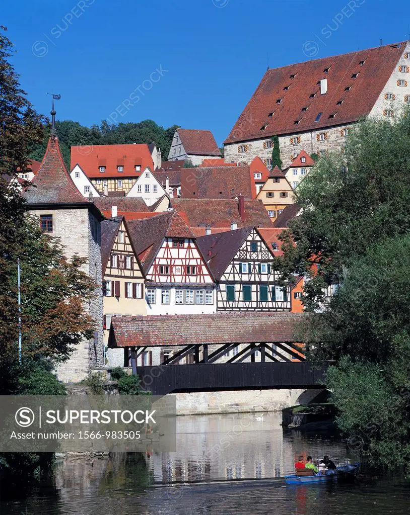 Germany, Schwaebisch Hall, Kocher, Kocher valley, Hohenlohe, Swabian Franconian Forest, Baden-Wuerttemberg, Middle Ages, town fortification, Sulfer to...