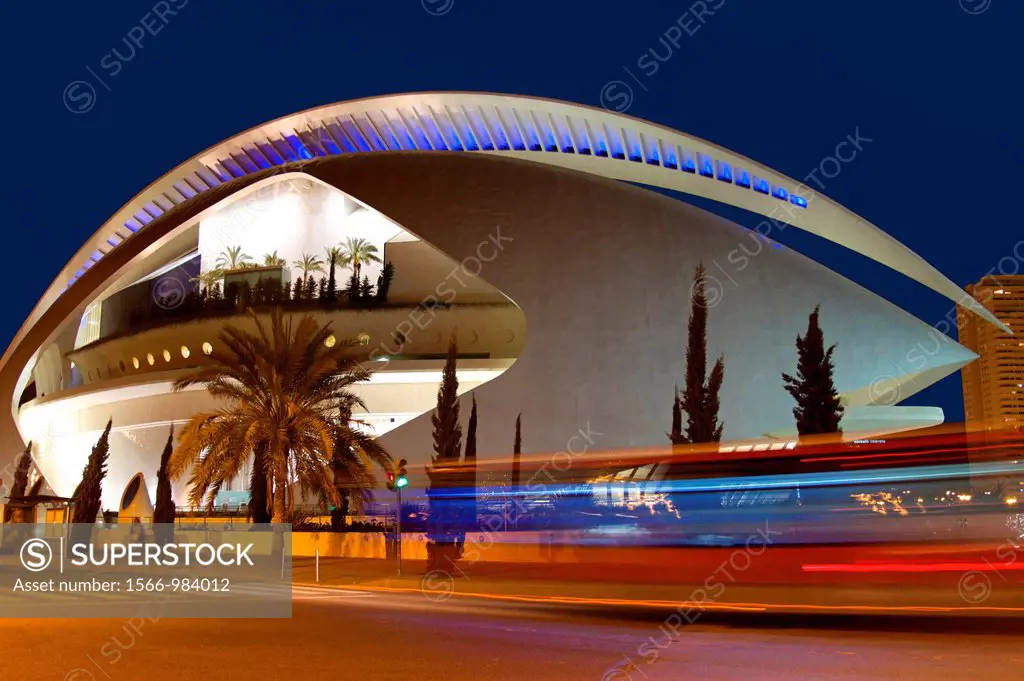 Europe, Spain, Valencia, City of arts and sciences, opera house by night