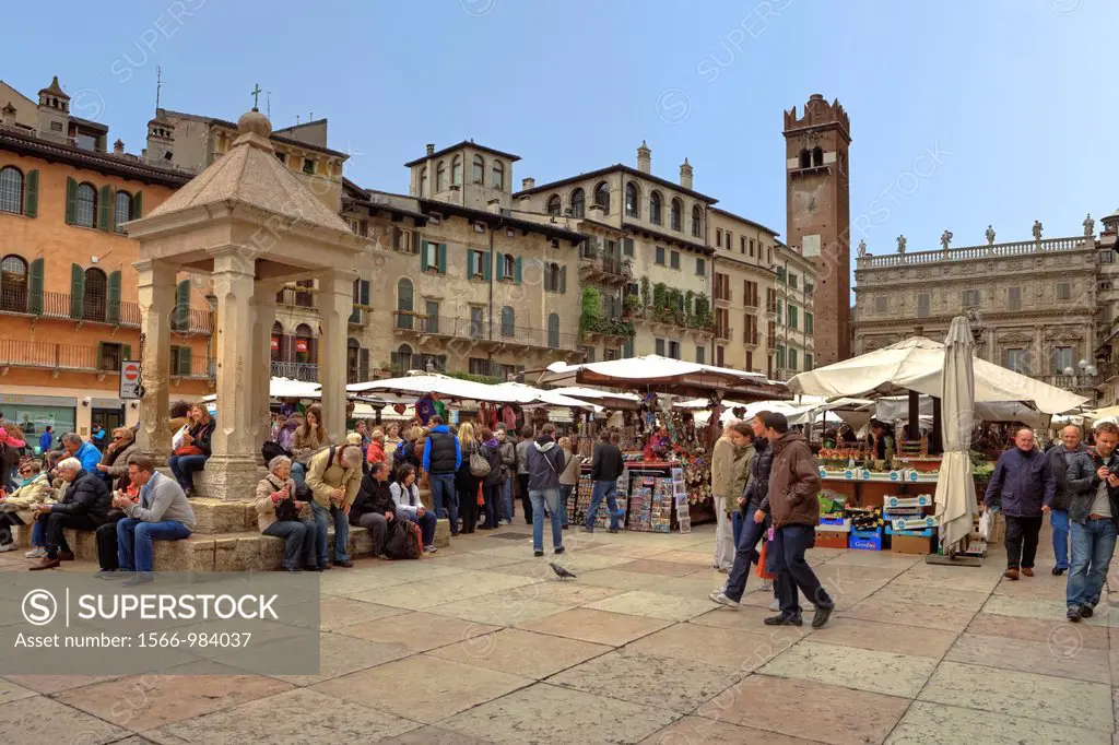 Piazza Erbe, Verona, Veneto, Italy
