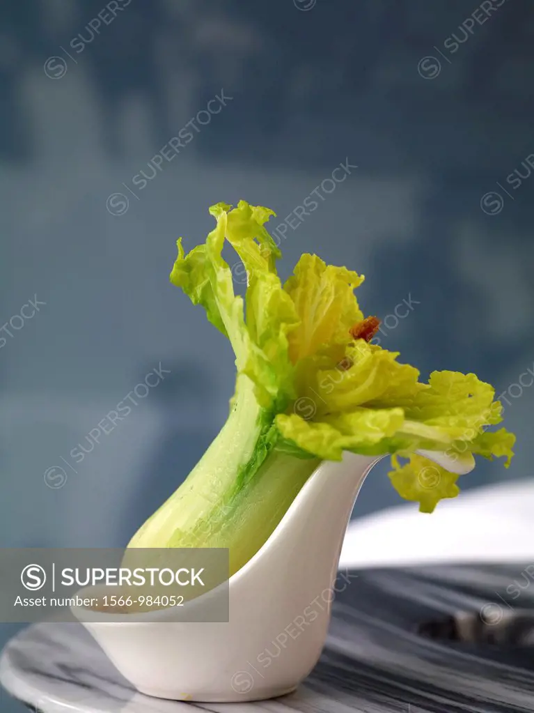 A ´Jadeite Cabbage´ created with Bok Choy topped with Shrimp  A specialty dim sum dish
