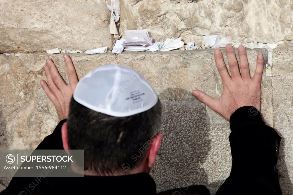 Israel, City of Jerusalem, Wailing wall, last remnant of -the Salomon Temple destroyed by the romans