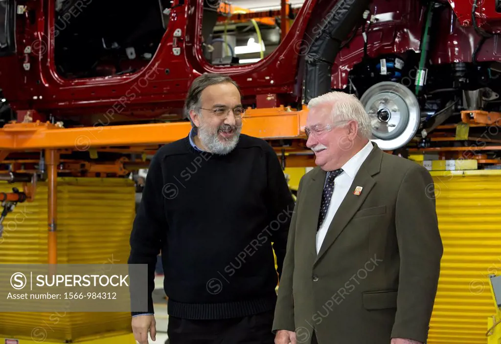 Detroit, Michigan - Lech Walesa right visits Chrysler´s Jefferson North Assembly Plant with Chrysler CEO Sergio Marchionne  Walesa was a founder of th...