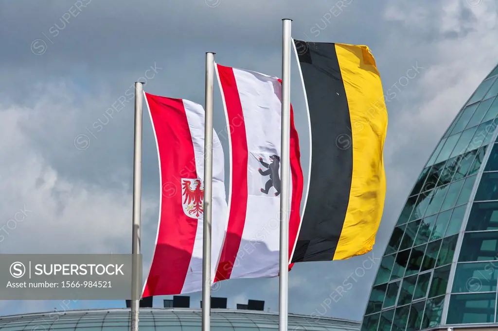 Flying flags on a rooftop, Bremerhaven, Germany, Europe
