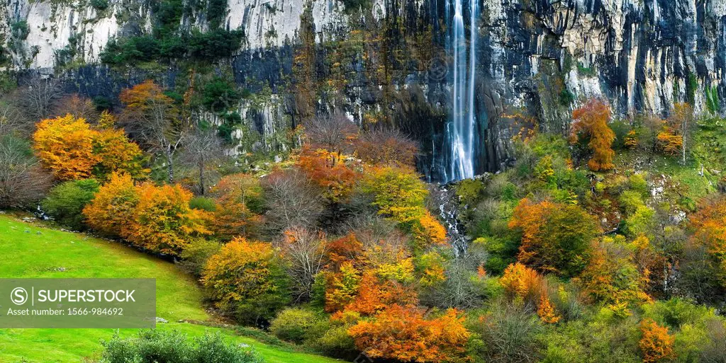 Waterfall in Ason river source  Collados del Ason Natural Park  Cantabria, Spain