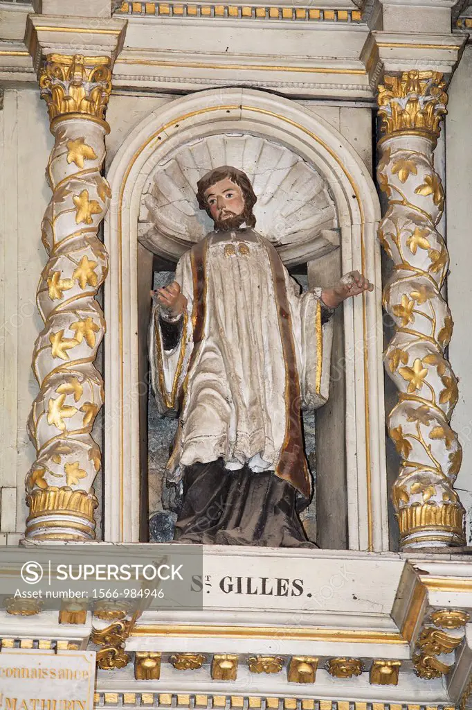 moncontour common, Church of St Mathurin, statue of St Gilles, armor Coast, brittany, France
