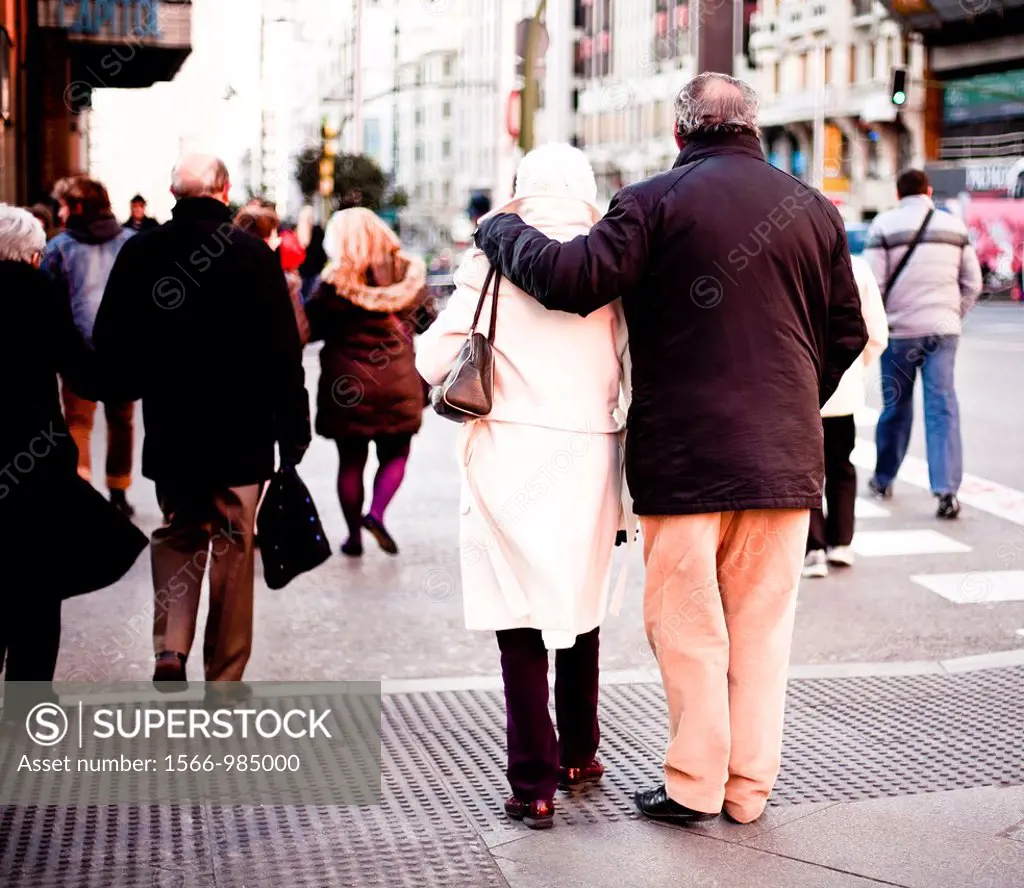 People in Gran Via, Madrid, Spain