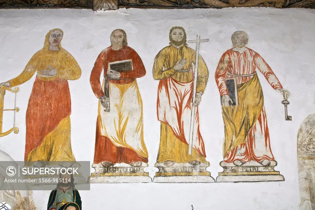 paints murals of saints, common of plounevez moedec, armor Coast, Brittany, France. Chapel ste young